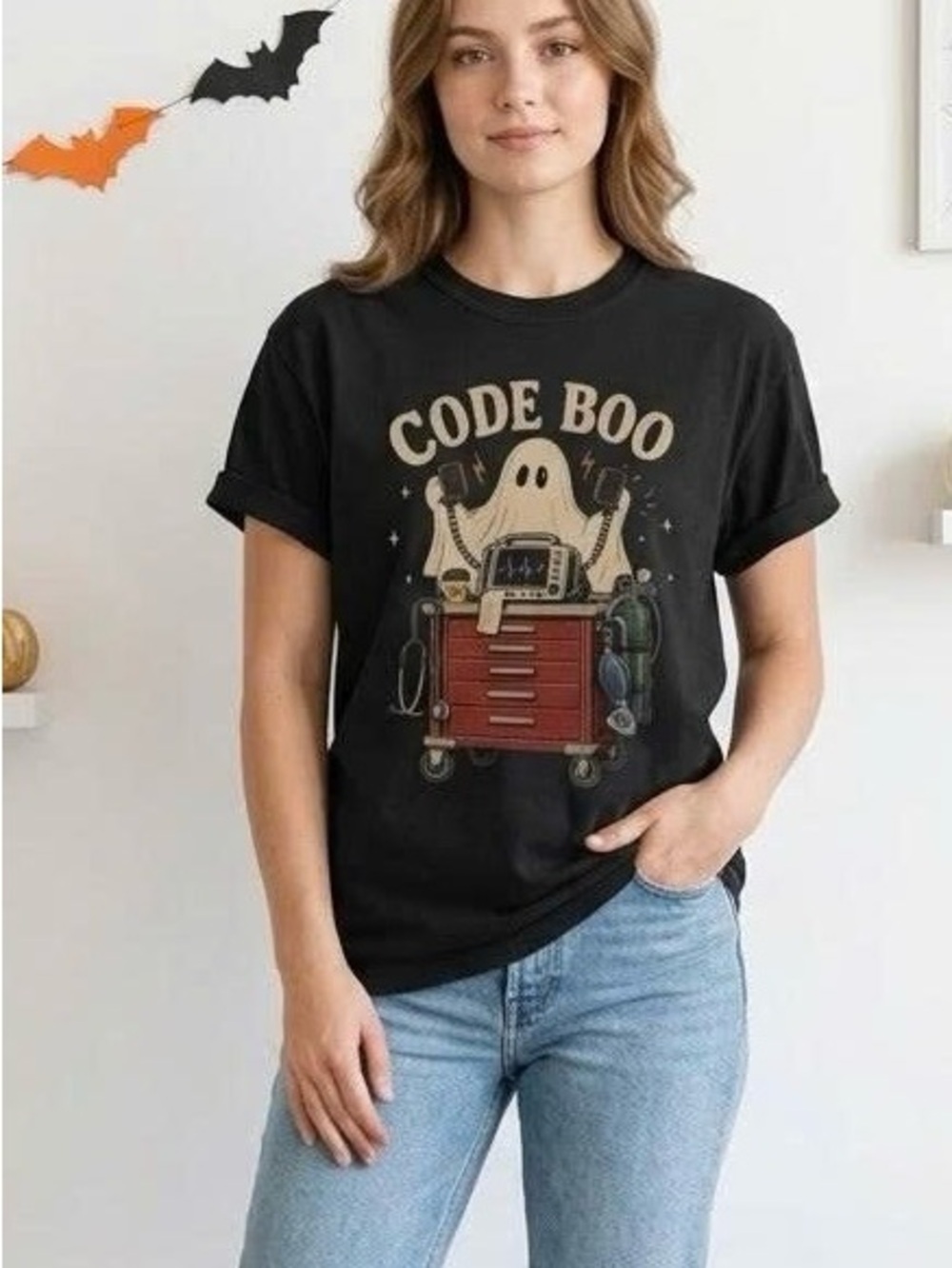 Funny Halloween Nurse Tee | Code Boo Ghost Medical Healthcare Worker Shirt